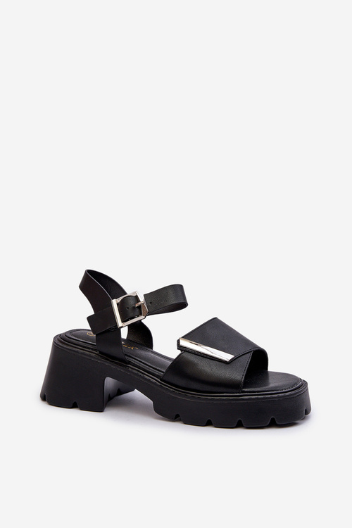 Sandały Damskie Z Eko Skóry Na Obcasie I Platformie Vinceza 36257 Czarne