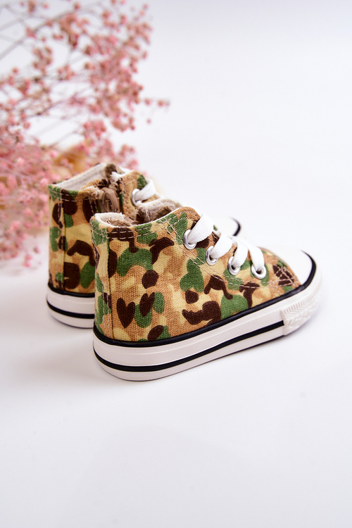 Dziecięce Wysokie Trampki Na Suwak Beżowo-Zielone Filemon