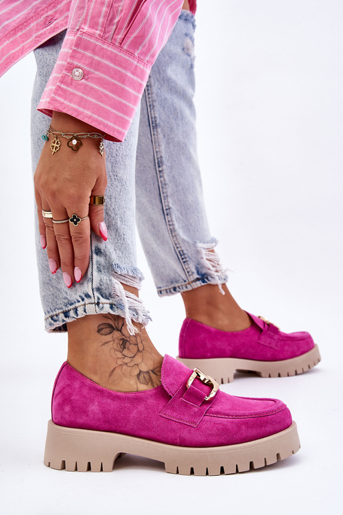 Modne Zamszowe Półbuty Loafery Fuksja Lemar Rayhan