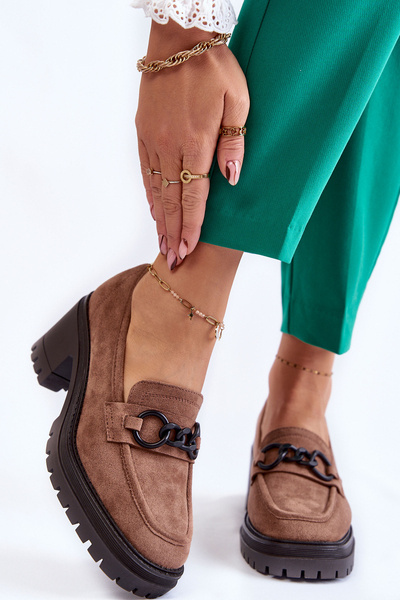 Damskie Zamszowe Półbuty Na Obcasie Ciemnobeżowe Sanya