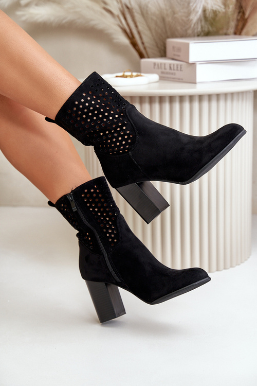 Botki Damskie Na Słupku Zapinane Na Zamek Czarne Meriadne