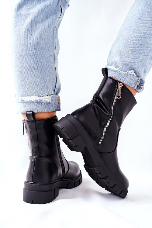 Stylowe Botki Damskie S. Barski Czarne Gles