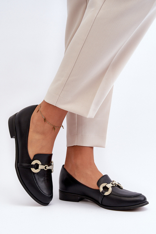 Zazoo 2880 Damskie Mokasyny Skórzane Z Ozdobą Czarne