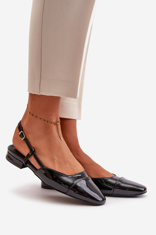 Lakierowane Baleriny Na Niskim Obcasie Z Odkrytą Piętą Czarne Kairael