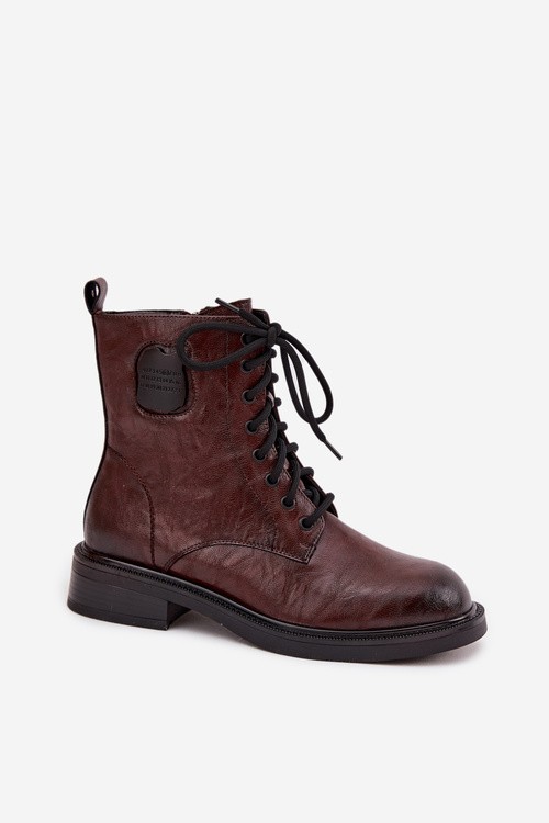 Skórzane Botki Workery Damskie Z Ozdobnym Detalem Maciejka K7180-01 Brązowe