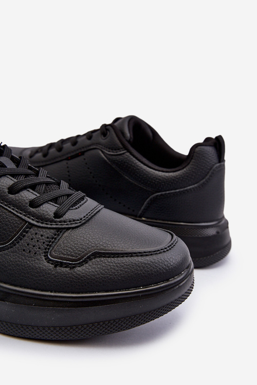 Lekkie Sneakersy Męskie Na Platformie Z Eko Skóry Czarne Uziran