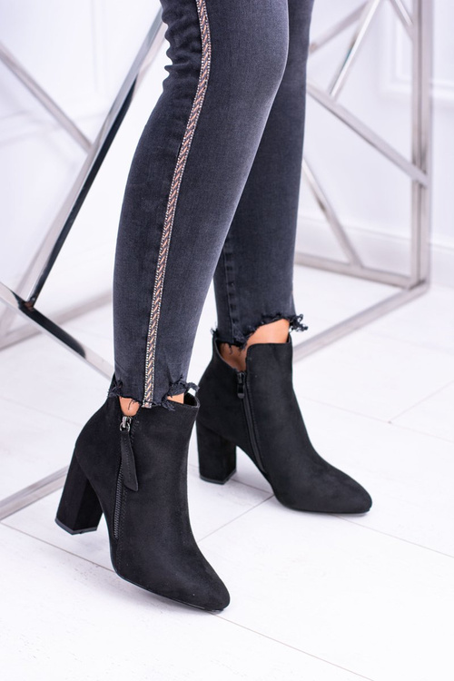 Damskie Botki Czarne na Słupku Zamszowe Egida