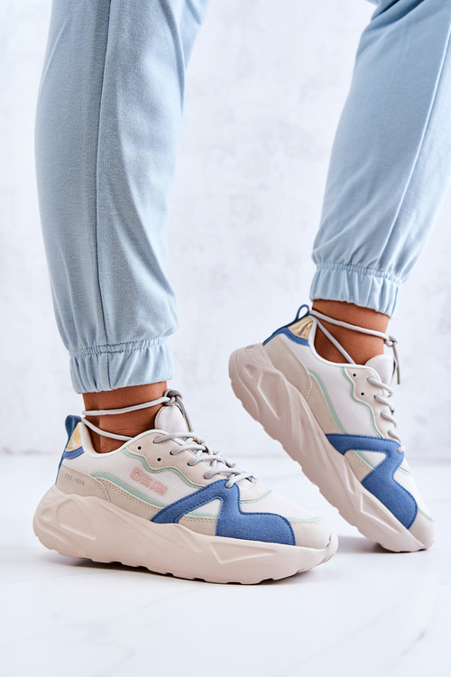 Damskie Sneakersy Memory Foam Big Star JJ274600 Beżowo-Niebieskie