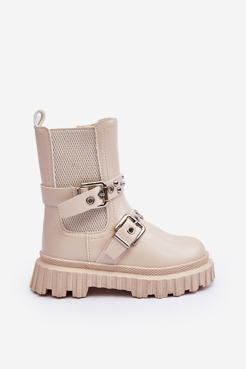 Botki Sztyblety Na Suwak Dziewczęce Beżowe Adeneia