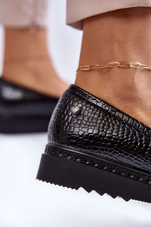 Lakierowane Mokasyny Krokodyli Wzór Na Platformie Czarne Diane