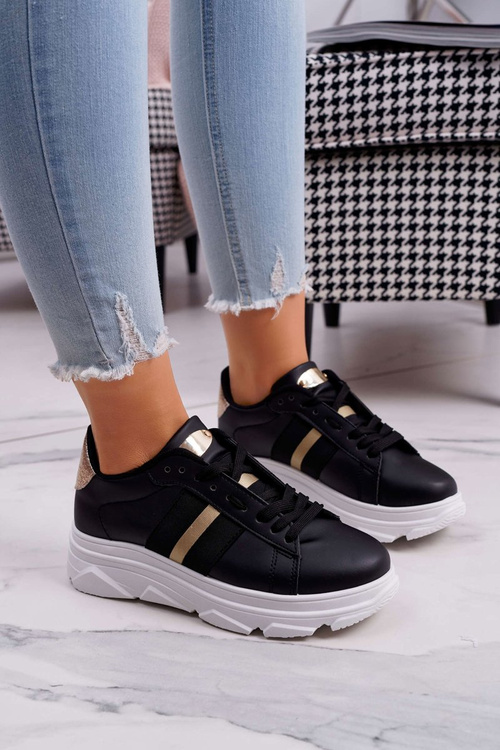 Sportowe Damskie Buty Gruba Podeszwa Czarne Marche