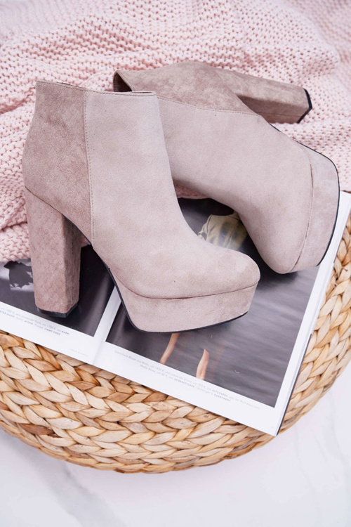 Botki Damskie na Słupku Platformie Zamszowe Beżowe Celinne