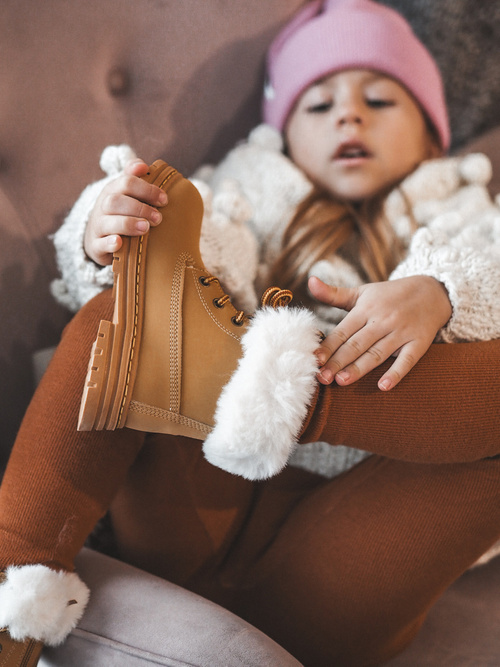 Dziecięce Trapery Botki Na Suwak z Futerkiem Camel Gerande