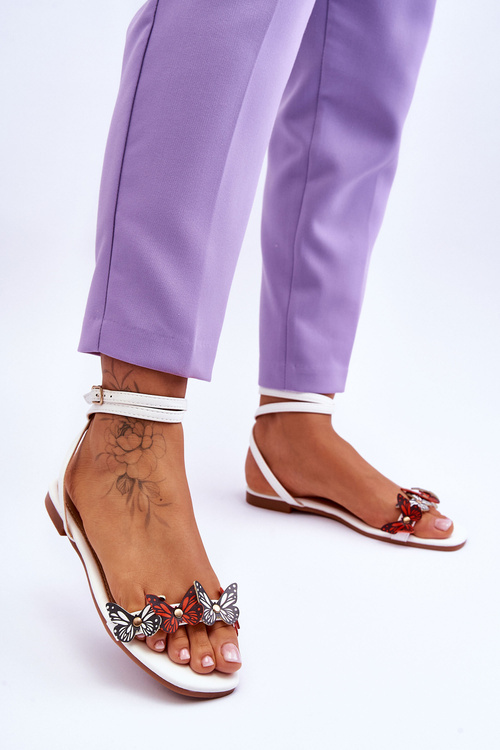 Damskie Sandały Z Ozdobnymi Motylami Białe Jeane