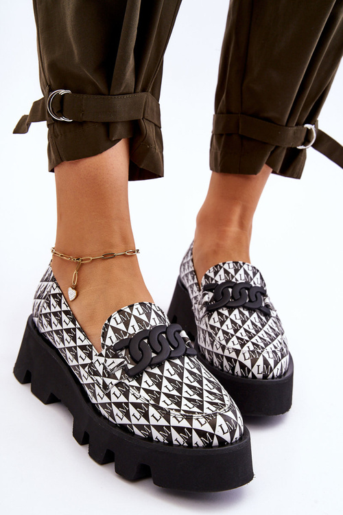 Mokasyny Na Masywnej Platformie Laura Messi 2601 Czarno-Białe