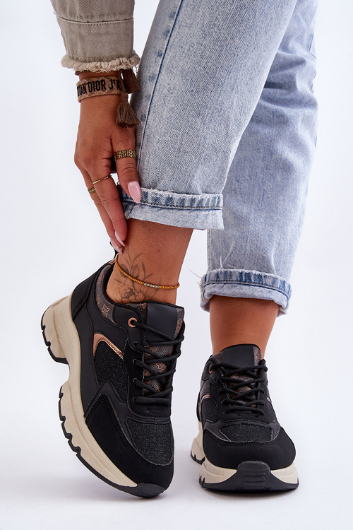 Sznurowane Buty Sportowe Na Platformie Czarne Escape