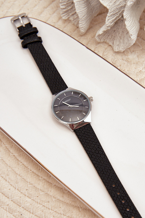 Damski Zegarek Na Eko Skórzanym Pasku Czarny Ernest E62013L