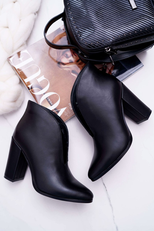 Botki Damskie Na Słupku Wsuwane z Wycięciami Czarne Mantana