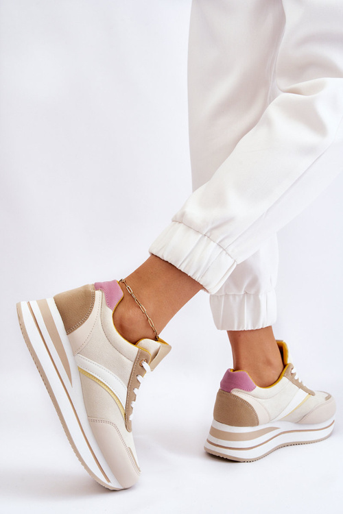 Buty Sportowe Na Koturnie Beżowe Hermain