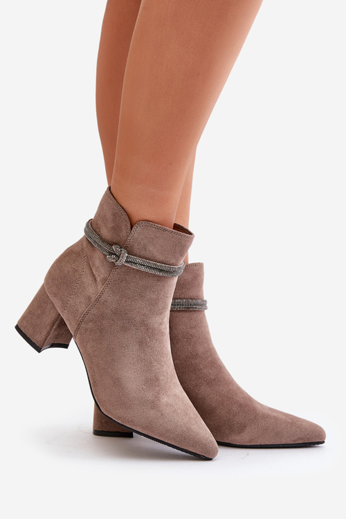 Botki Damskie Eko Zamszowe Na Słupku Z Noskami W Szpic Brązowe Terivannes