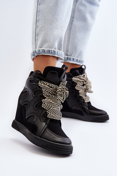 Damskie Sneakersy Na Koturnie Czarne Leoppa
