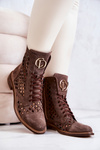 Ażurowe Skórzane Botki Nicole Brązowe 2695