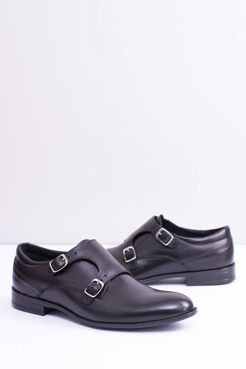 Skórzane Eleganckie Męskie Półbuty Monk Czarne