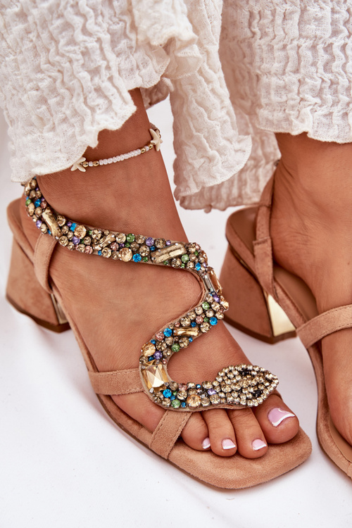 Sandały Damskie Na Słupku Z Kryształkami Artiker 56C1377 Beżowe