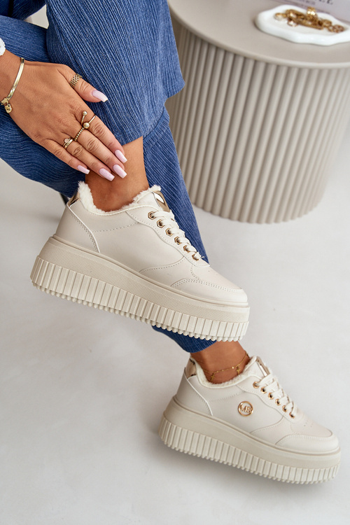 Sneakersy Buty Sportowe Damskie Ocieplane Na Masywnej Podeszwie Beżowe Ardiela