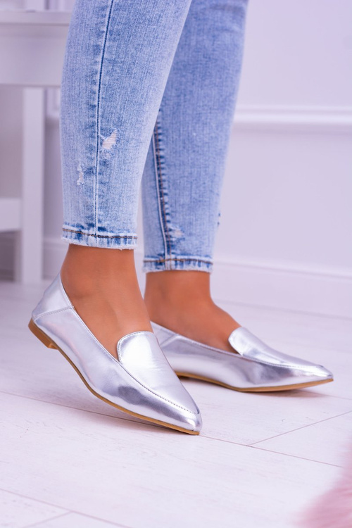 Srebrne Lustrzane Mokasyny Damskie Lu Boo Mireldo