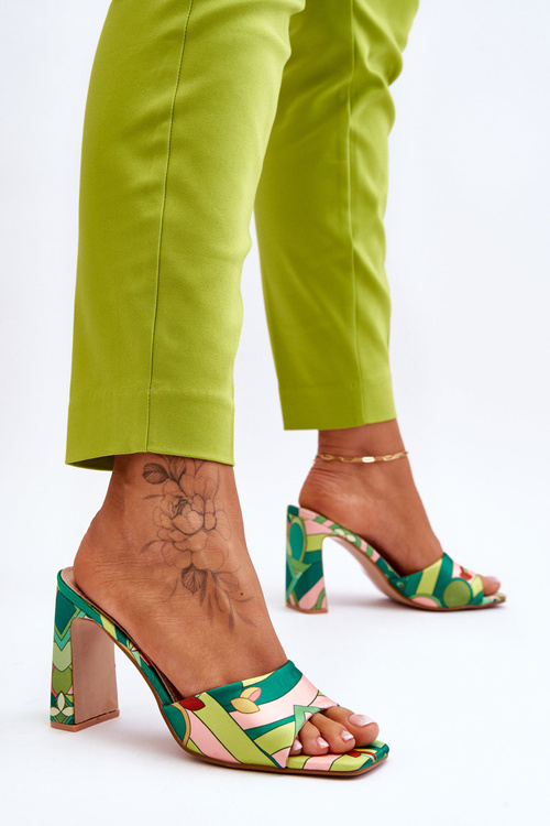 Damskie Klapki We Wzory Na Obcasie Zielone Adelise