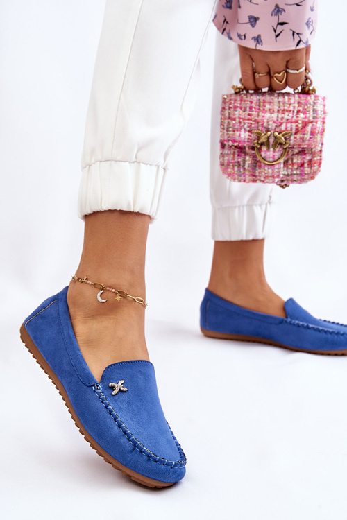 Damskie Zamszowe Mokasyny Z Ozdobą Niebieskie Leah