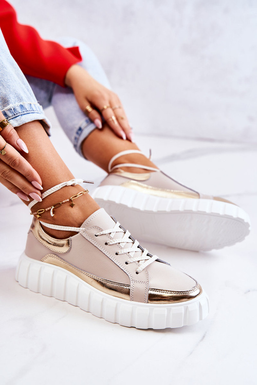 Damskie Półbuty Na Platformie Beżowo-Złote Noriso