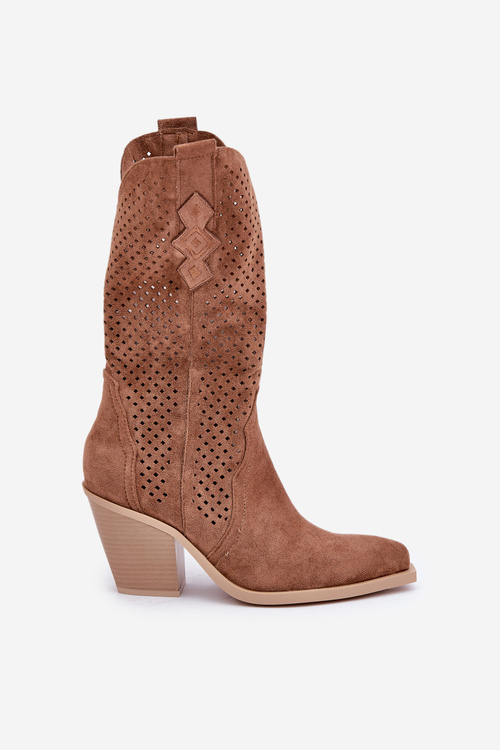 Ażurowe Botki Kowbojki Na Słupku Brązowe Salive