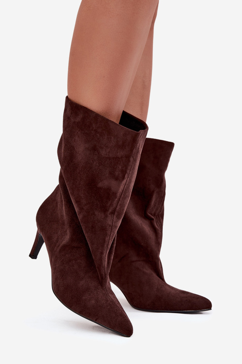 Wsuwane Botki Damskie Na Szpilce Czekoladowe Solvienne