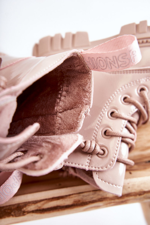 Lakierowane Ocieplane Botki Jasnobeżowe Heidi