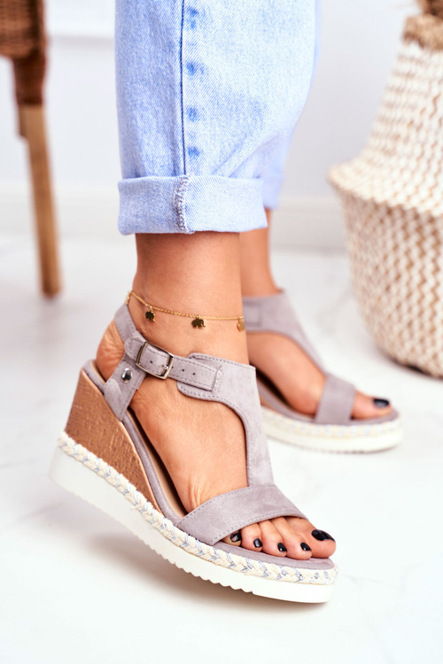 Sandały Damskie Na Koturnie Szare Rosa