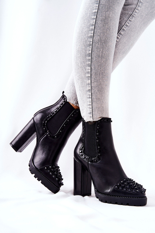 Botki Na Wysokim Obcasie Z Dżetami Czarne Lisana