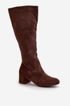 Eko Zamszowe Kozaki Damskie Przed Kolano Na Zamek Brązowe Elitara 