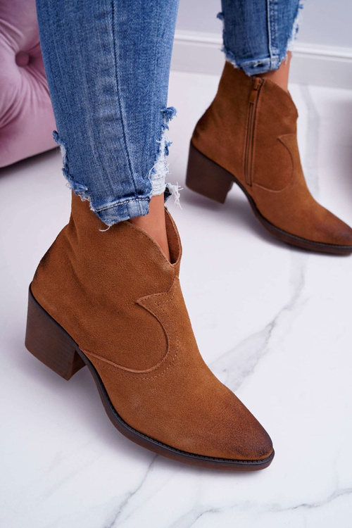 Damskie Botki Kowbojki Zamszowe Camel Barski 1638