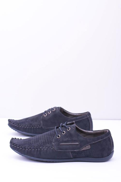 Granatowe Dziurkowane Mokasyny Męskie Emire