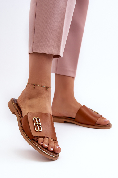 Zazoo 40384 Eleganckie Skórzane Klapki Damskie Brązowe