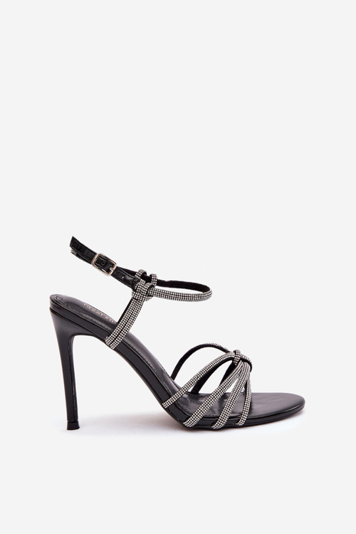 Sandały Damskie Na Szpilce Z Paskami I Cyrkoniami Czarne Tanelle