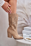 Ażurowe Kozaki Do Połowy Łydki Na Słupku Zamszowe Lewski 3609 Beżowe