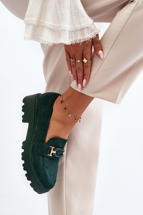 Mokasyny Damskie Z Ozdobą Ciemnozielone Omavia