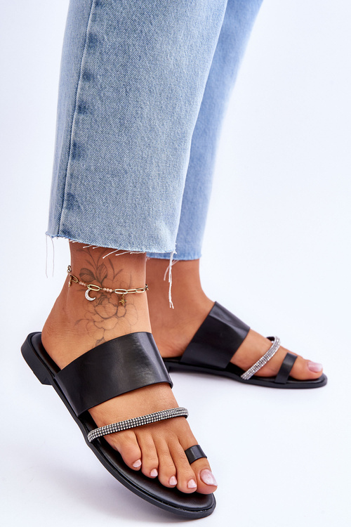 Damskie Klapki Japonki Z Ozdobnym Paskiem Czarne Sublime