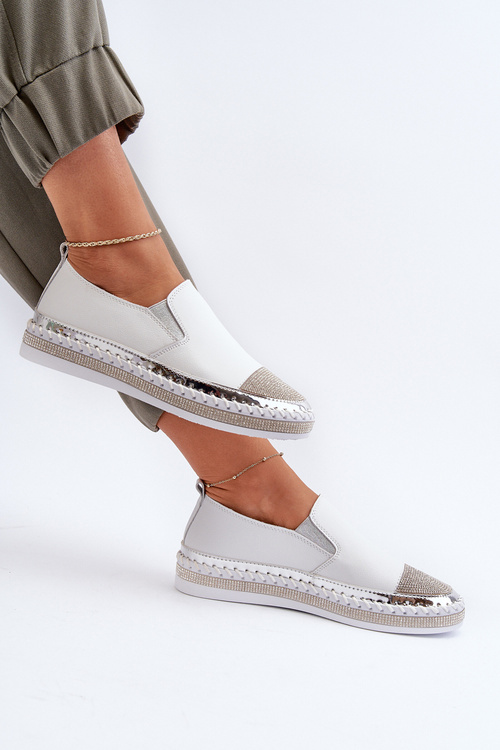 Skórzane Półbuty Damskie Na Platformie Białe D&A LR370