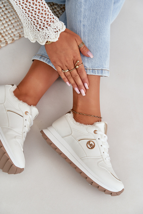 Buty Sportowe Damskie Ocieplane Futerkiem Na Platformie Białe Lerisas