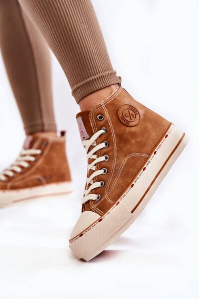 Damskie Wysokie Ocieplane Trampki Cross Jeans KK2R4043C Camel