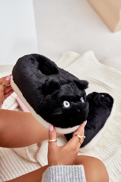 Damskie Futrzane Kapcie Kotki Czarne Iriviane